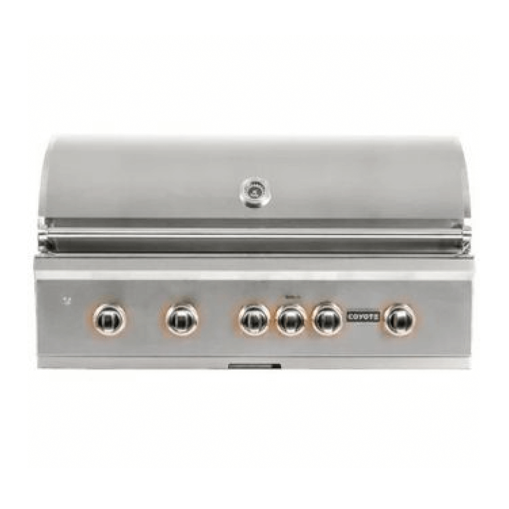Parrilla Coyote S-Series de 42" para Empotrar; Área de cocción de 1,275 pulgadas cuadradas; Briquetas de cerámica; Luz interior;  Rostizador;  Ahumador;  Perillas iluminadas;  Acero image 0