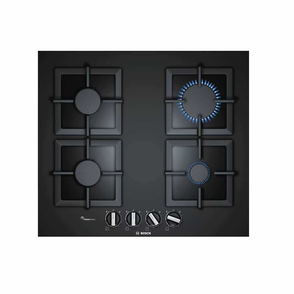 Bosch 24"  60cm Gas Cooktop, 4 burners, FlameSelect, Black Glass - 220-240V - 50-60 Hz image 0